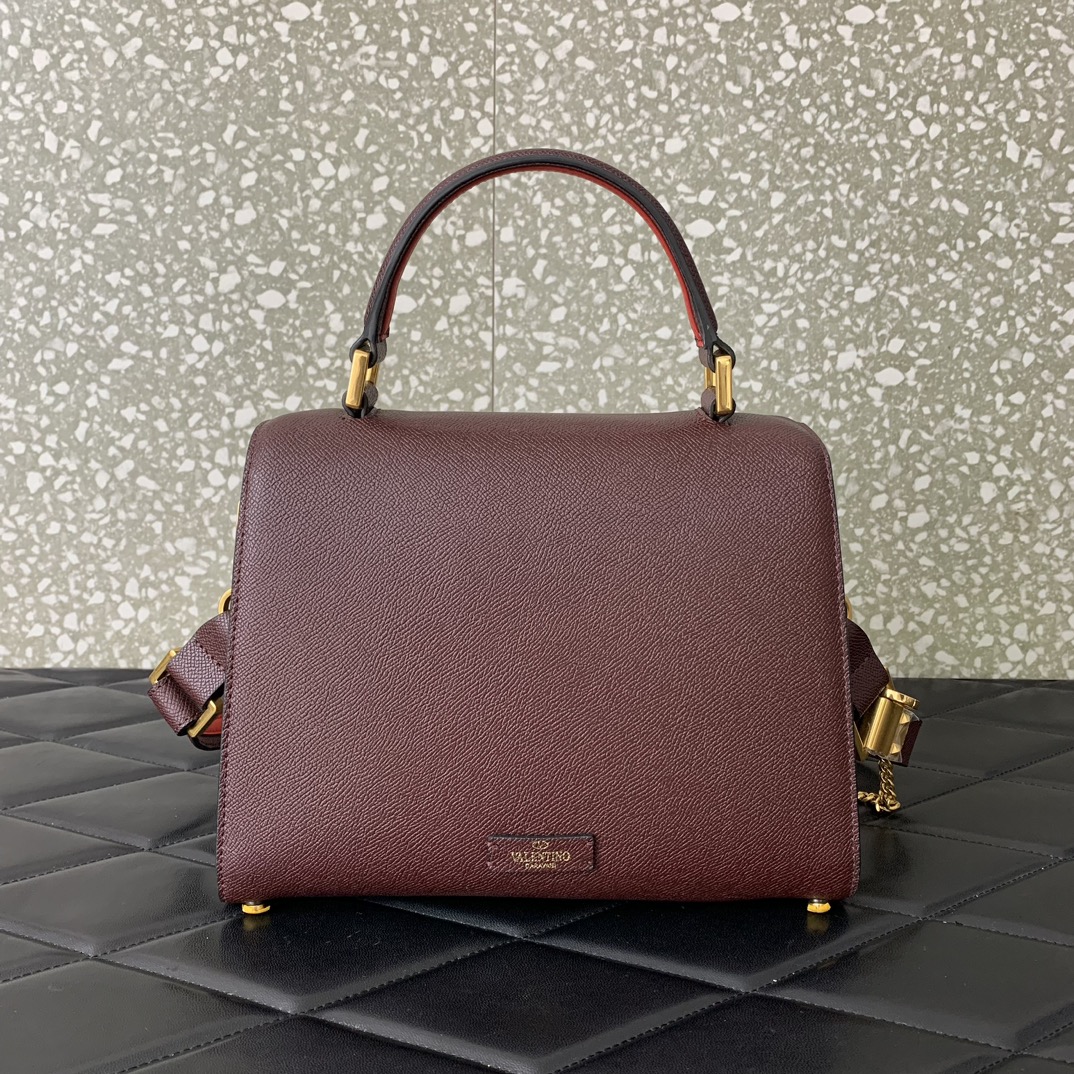 Valentino Garavani Vsling Medium Handbag in Burgundy Grainy Calfskin 